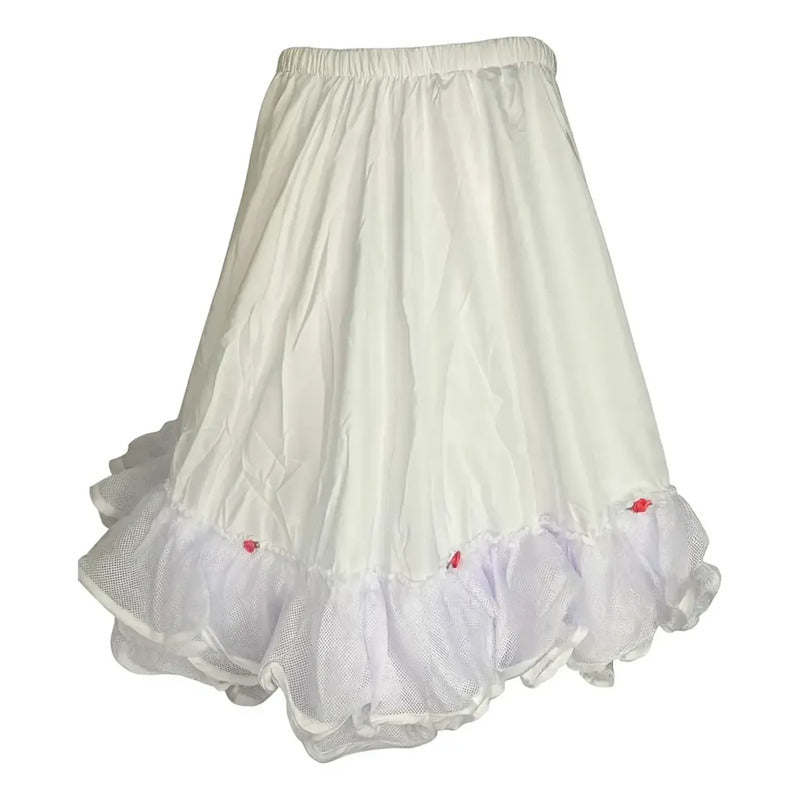 Falso Falda Baile Cueca Tradición Fecha Patrias Flor Blanco Lisa M M