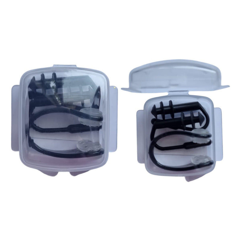 Tapon De Oido + Pinza Nasal De Silicona Suave Para Natacion Color Negro