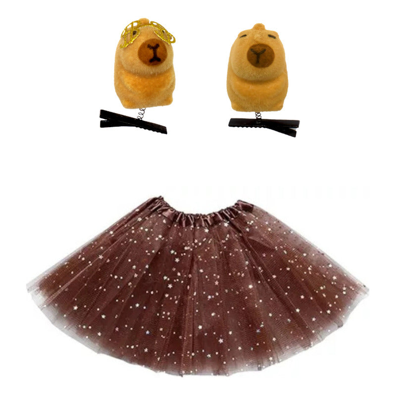 Disfraz Capibara Tutu + Pinches Para Niñas