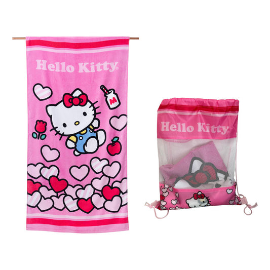 Toalla Playa Algodon C/ Bolso 140x70 Cm Rosa Hello Kitty Lisa
