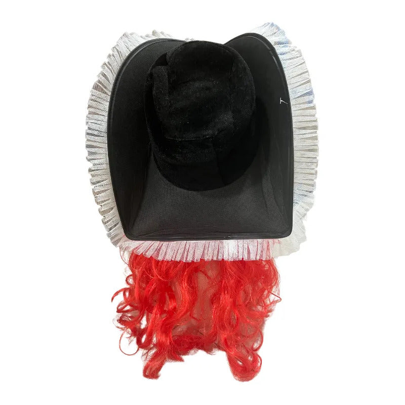 Set Disfraz Pirata Mujer Gorro Peluca Parche Negro-rojo Standar