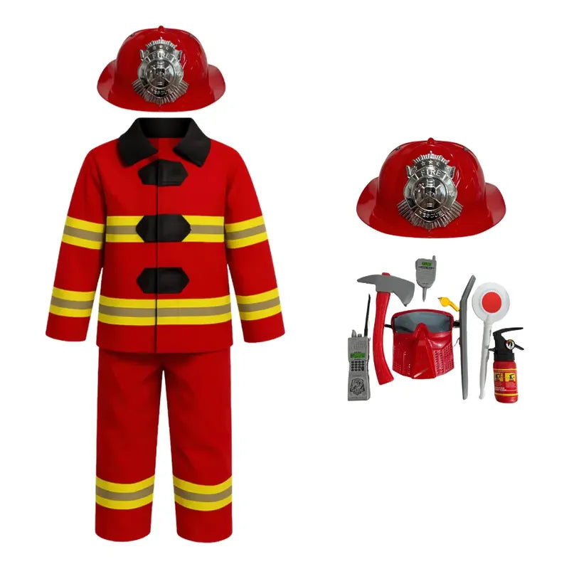 Disfraz De Bombero Niño Con Casco Y Accesorios Rojo 3-4