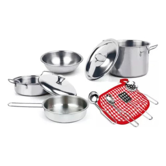 Set De Ollas Utensilios Metálicos Juguete Para Niñas 11pcs