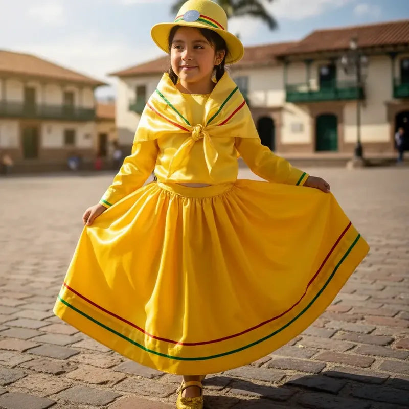 Traje Infantil Para Niña Nortino - Bailes Tipicos Amarillo Liso 5-6: