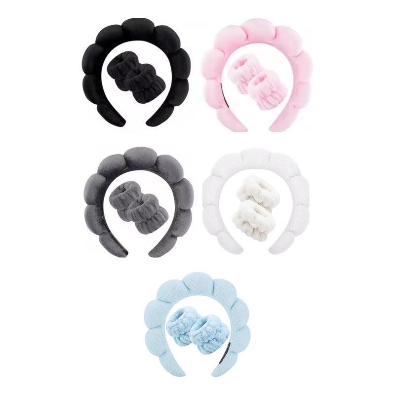 Set Spa Cintillo + Muñequeras Diadema De Maquillaje Skincare Surtido