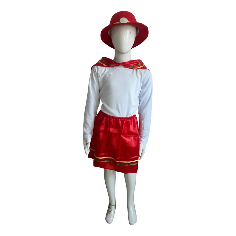 Traje Infantil Para Niña Nortino - Bailes Tipicos Rojo Liso 10-12