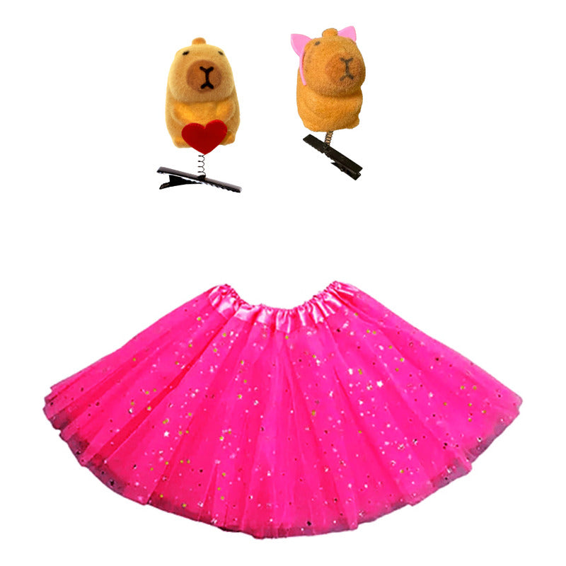 Disfraz Capibara Tutu + Pinches Para Niñas