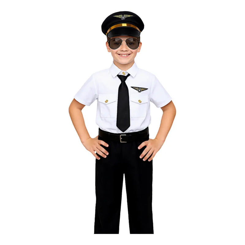 Disfraz Piloto De Avion Cosplay Niños Blanco-negro 3-4