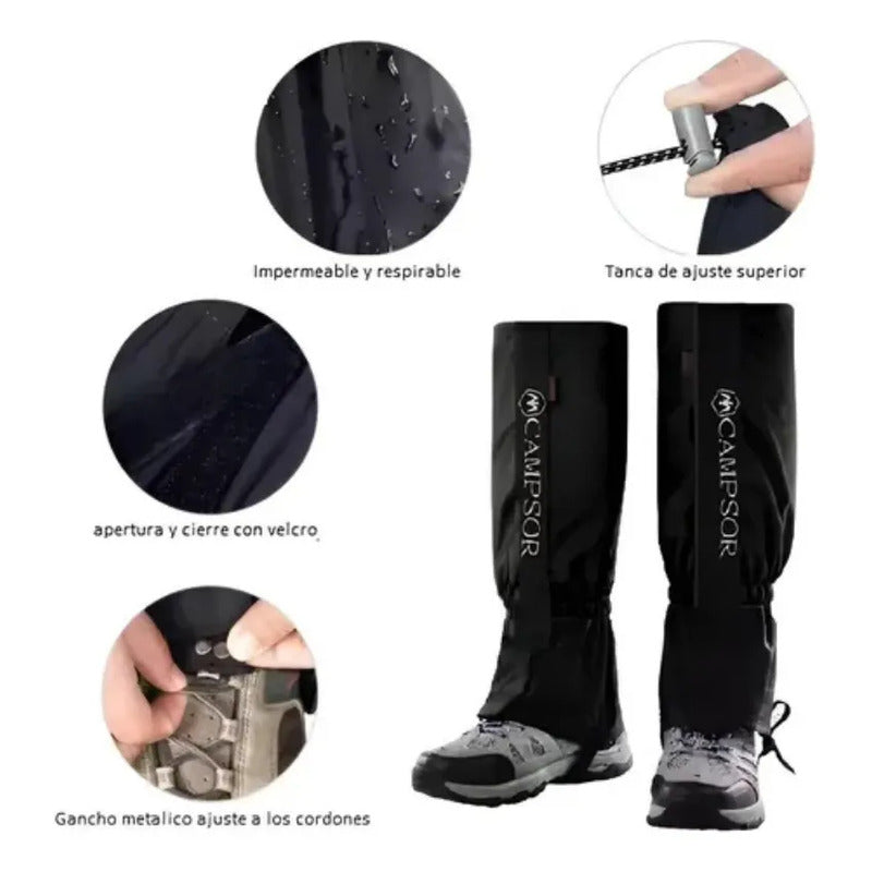 Polainas Trekking Impermeable Nieve Outdoor Montaña Negro One- Size