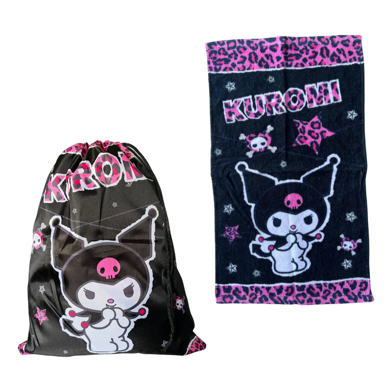 Bolsa De Genero Para Niños Párvulo + Toalla De Mano Algodon Negro Kuromi