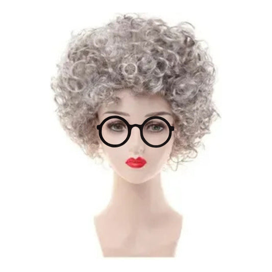 Set De Anciana Accesorio Disfraz Abuelita Peluca + Lentes Gris