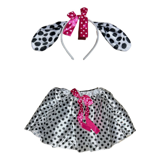 Disfraz De Perrito Tutu + Cintillo Con Orejas Niñas Negro-blanco 2 A 6 Años
