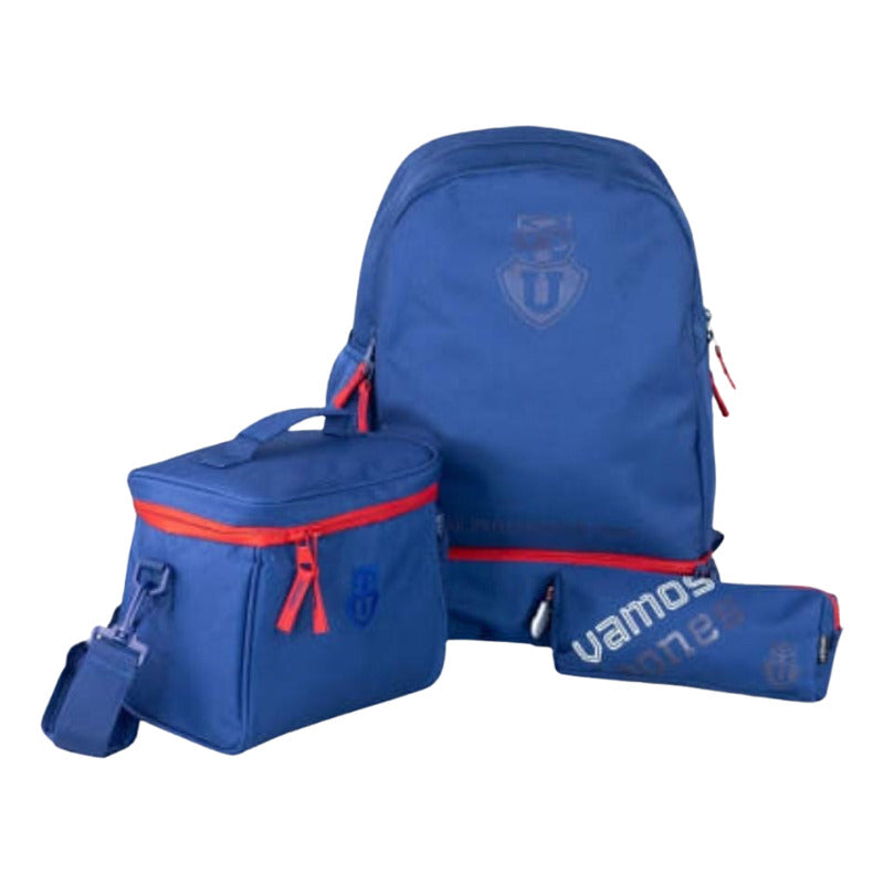 Pack Mochila Estuche Lonchera Equipos Futbol Fanaticos Azul U De Chile