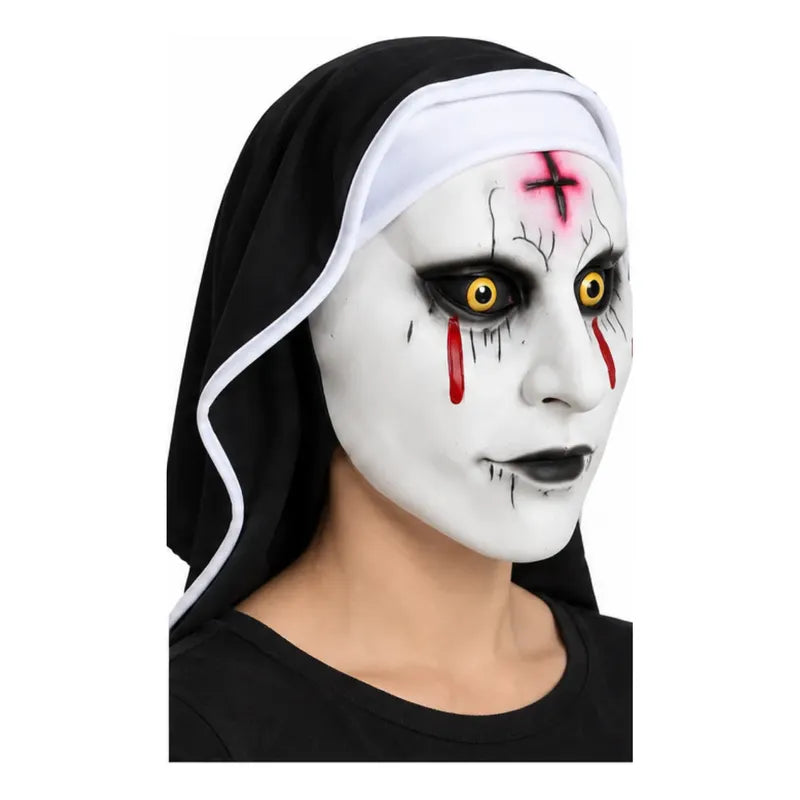 Máscara Monja Terror Con Cruz De Látex Para Cosplay Negro/banco Monja Terror Cruz