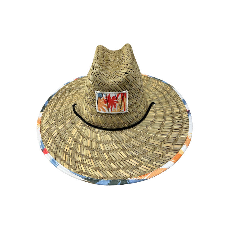 Chupalla Paja Sombrero De Verano Para Adultos Celeste- Naranjo Standar