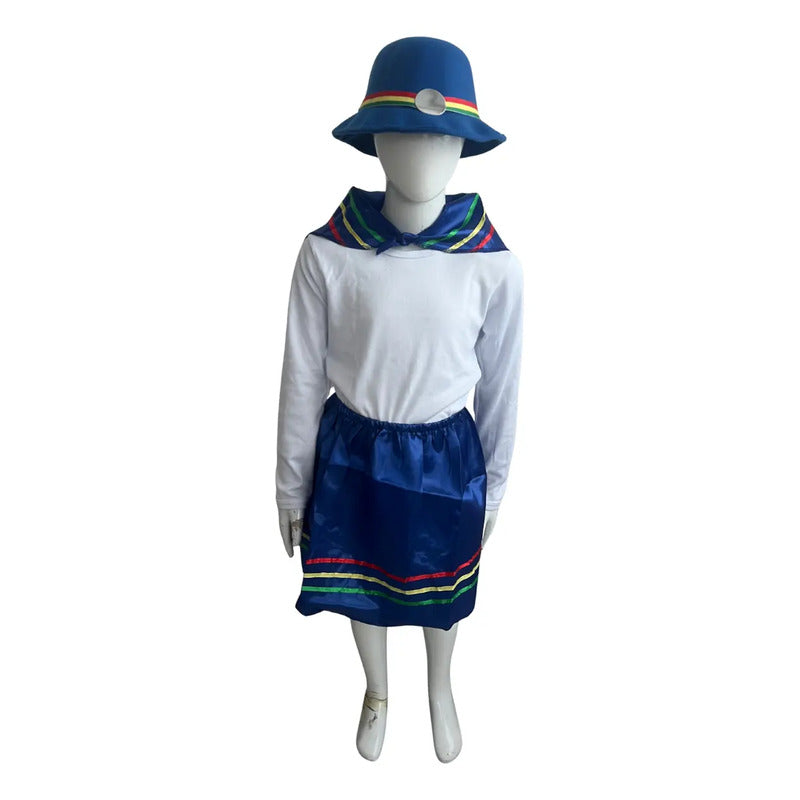 Traje Infantil Para Niña Nortino - Bailes Tipicos Azul Liso 10-12