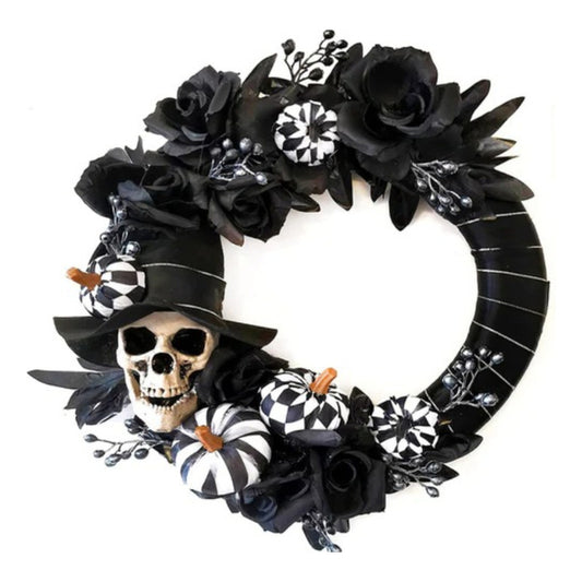 Decoración Corona Calavera Flores Halloween
