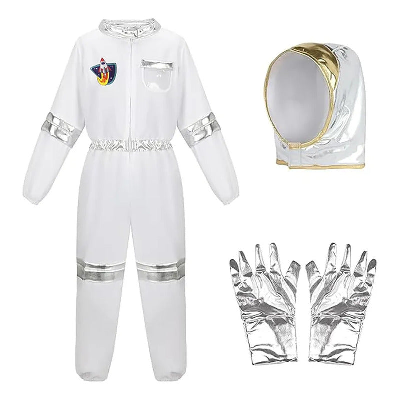 Disfraz De Astronauta Para Niños Con Casco Y Guantes Blanco 7-9