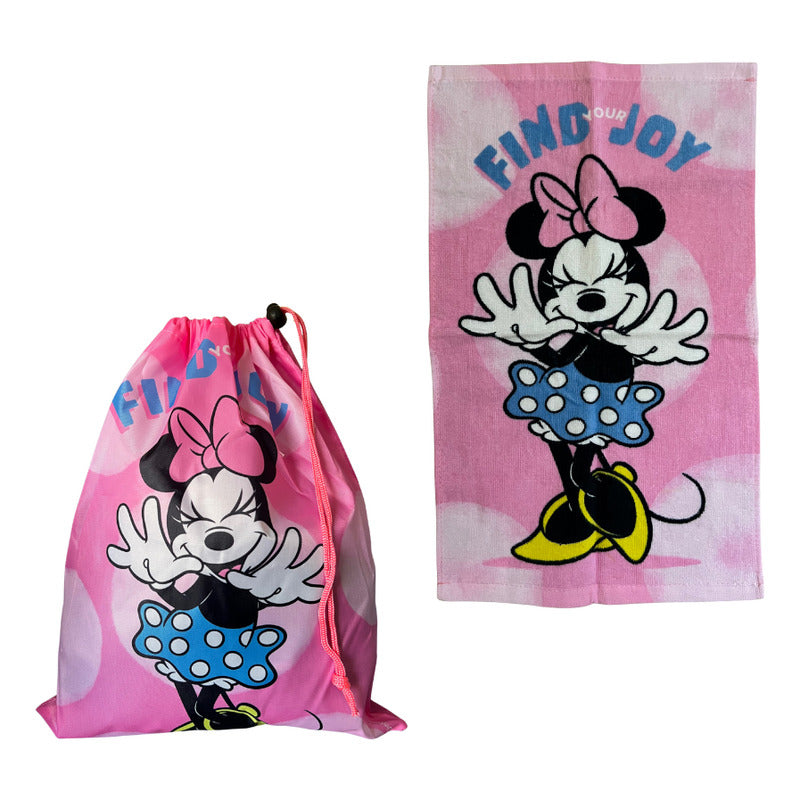 Bolsa De Genero Para Niños Párvulo + Toalla De Mano Algodon Rosa Minnie