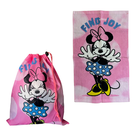 Bolsa De Genero Para Niños Párvulo + Toalla De Mano Algodon Rosa Minnie