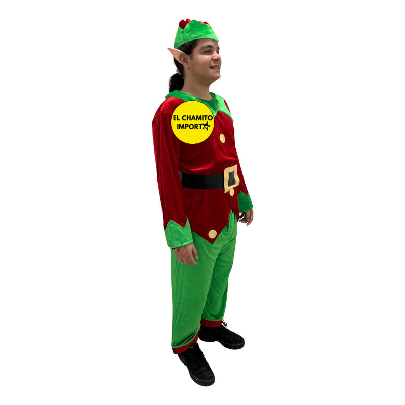 Disfraz Navidad Traje Elfo Hombre Adulto Navideño Rojo-verde 180cm