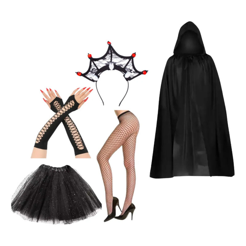 Set Disfraz De  Reina Gótica Mujer Halloween Negro Standar