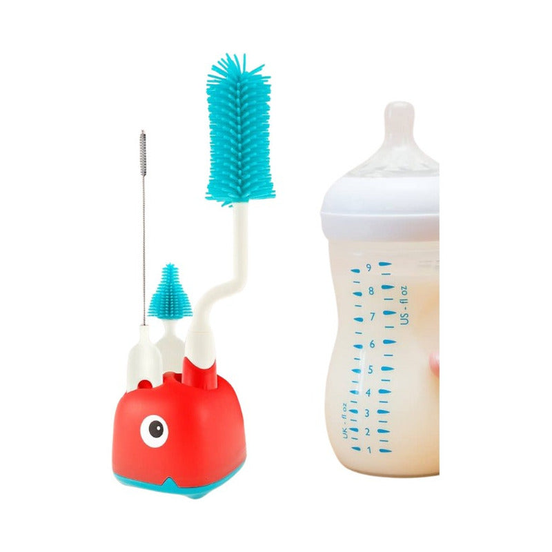 Set Cepillo De Silicona Limpiadores Mamadera Con Escurridor