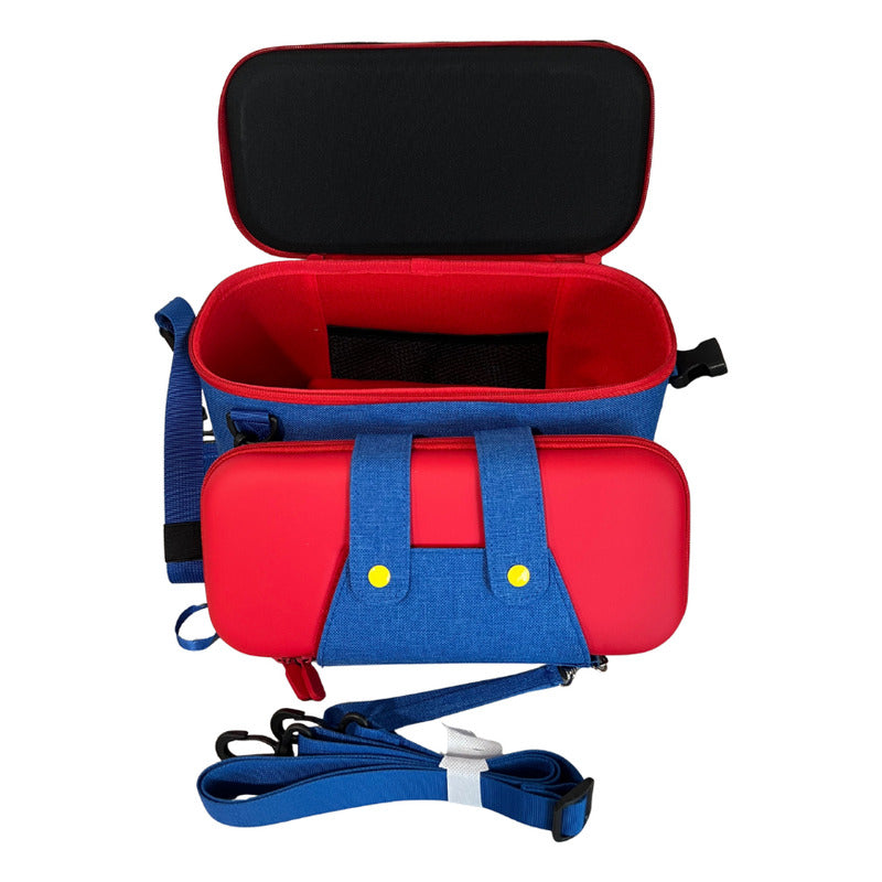 Bolso Maleta Transporte + Estuche Mario Compatible Switch 2 Azul-rojo