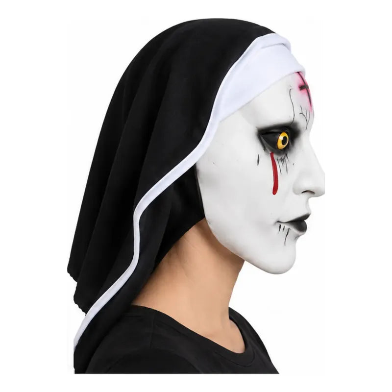 Máscara Monja Terror Con Cruz De Látex Para Cosplay Negro/banco Monja Terror Cruz