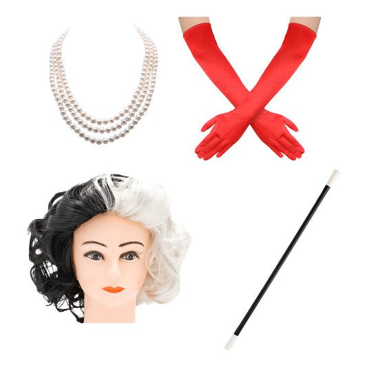 Set Disfraz Cruella De Vil Cosplay Negro-blanco Standar