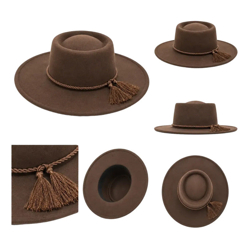 Sombrero Huaso Elegante Fiestas Patrias Hombre Marrón 58cm Lisa