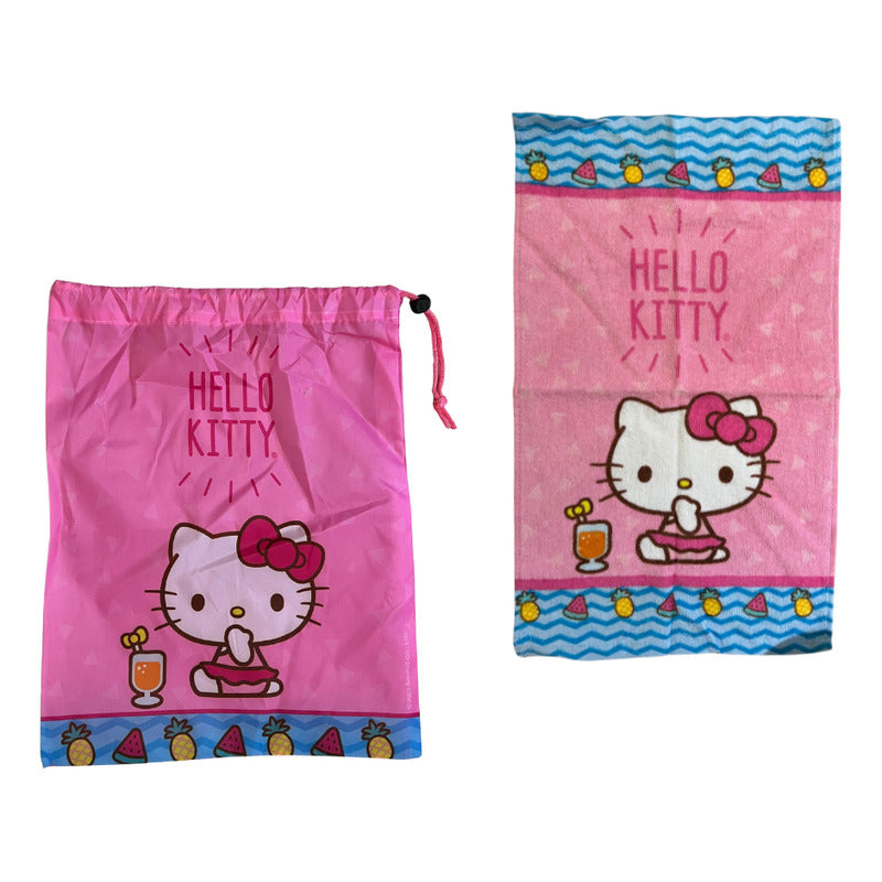 Bolsa De Genero Para Niños Párvulo + Toalla De Mano Algodon Rosa Hello Kitty
