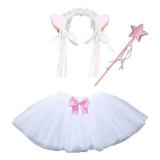 Disfraz De Ovejita Para Niñas Tutu Diadema Y Varita Blanco-rosa One-size