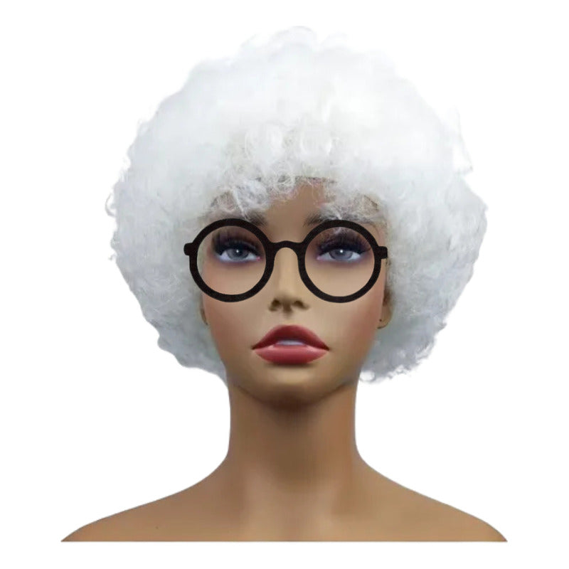 Set De Anciana Accesorio Disfraz Abuelita Peluca + Lentes Blanca