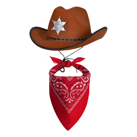 Set Vaquero Disfraz Cosplay Sombrero + Bandana Cafe-rojo Standar