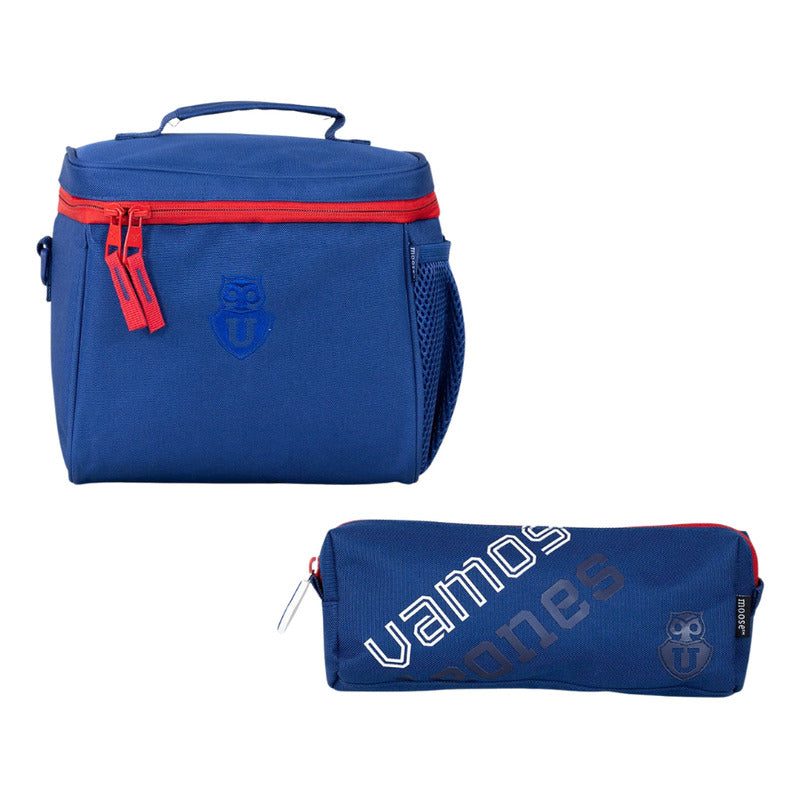 Pack Mochila Estuche Lonchera Equipos Futbol Fanaticos Azul U De Chile