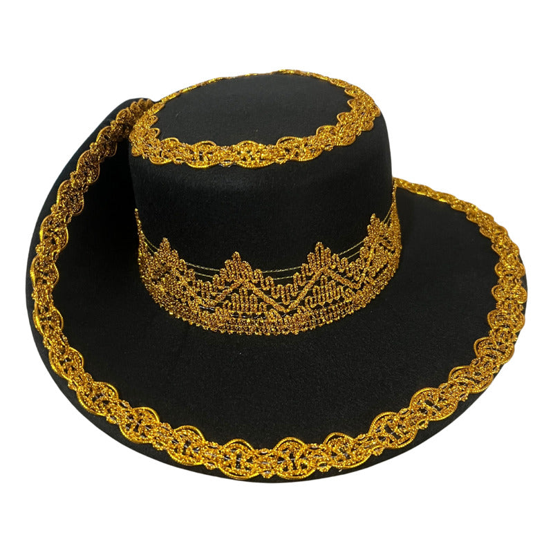 Sombrero Caporal Bailes Tipicos Juvenil Hombre Negro Standar 57cm Lisa