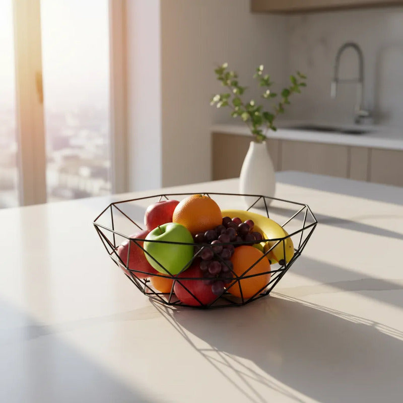 Cesta De Frutas Verduras Centro De Mesa Cocina Reja Amplia Negro