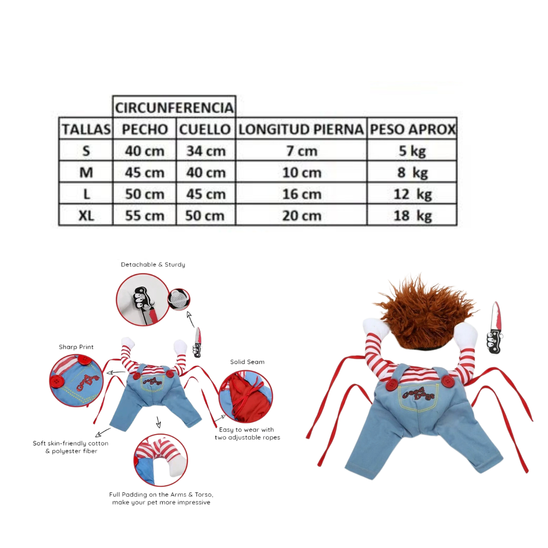 Disfraz De Chucky Para Mascotas Perros/gatos Halloween