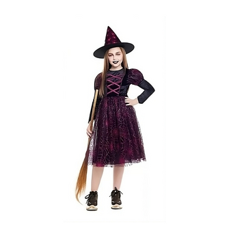 Disfraz Bruja Niña Halloween Cosplay Brujita Vestido + Gorro