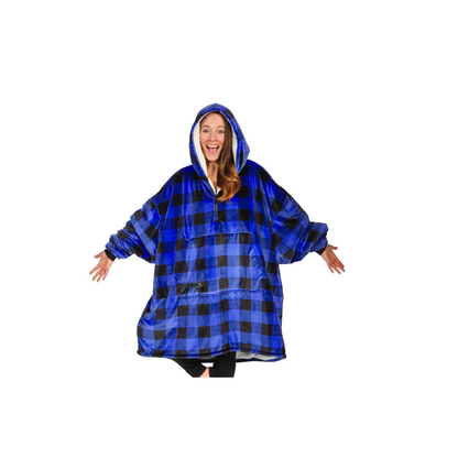 Maxi Poleron  Capucha Manta Polar Bata Frazada - Cuadros