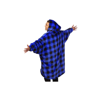 Maxi Poleron  Capucha Manta Polar Bata Frazada - Cuadros