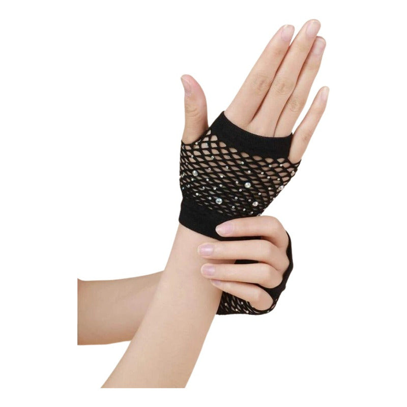 Guantes De Malla Cortos Con Brillos Rock Punk Gotico Cosplay