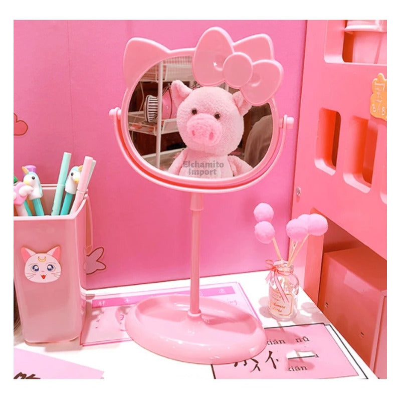 Espejo De Tocador Hello Kitty Doble Cara Rosa Claro