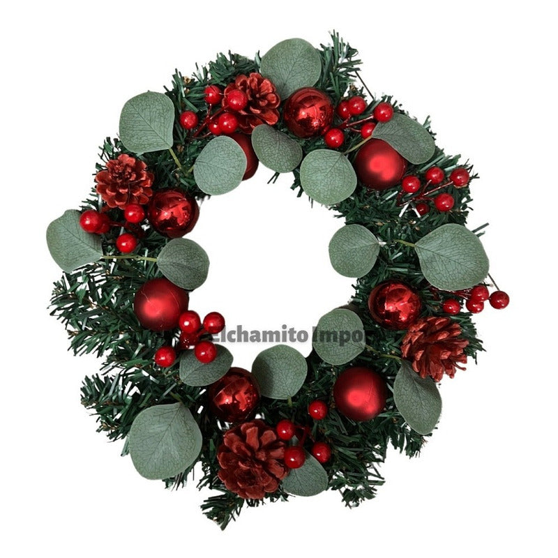 Adorno Navideño Decoración Puerta / Ventana Verde-rojo Corona