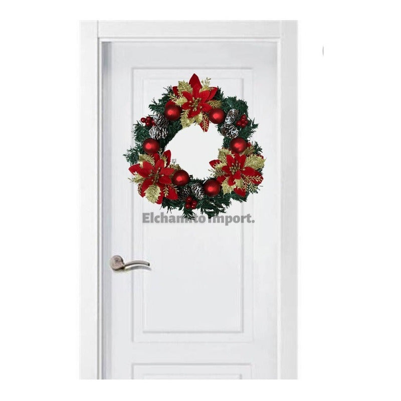 Adorno Navideño Decoración Puerta / Ventana Verde-rojo Corona
