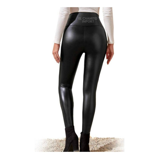 Calza Ecocuero Con Micropolar Tiro Extra Alto Elasticadas