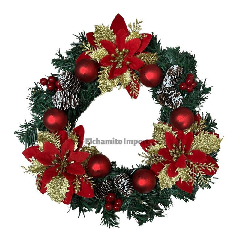 Adorno Navideño Decoración Puerta / Ventana Verde-rojo Corona