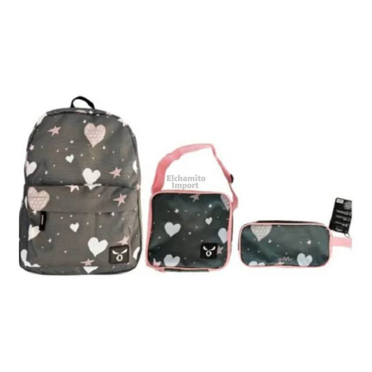 Pack Escolar Mochila + Estuche + Lonchera Moose Corazones