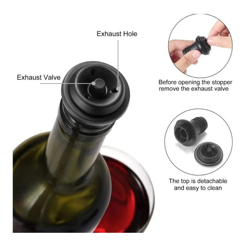 Set Sellador Vino Wayu / Bomba De Vacío Manual Negro